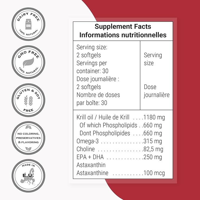 Supersmart - Krill Oil Supplement 1180mg per Day - Omega-3 (EPA & DHA) - Fatty Acids | Non-GMO & Gluten Free - 60 Softgels