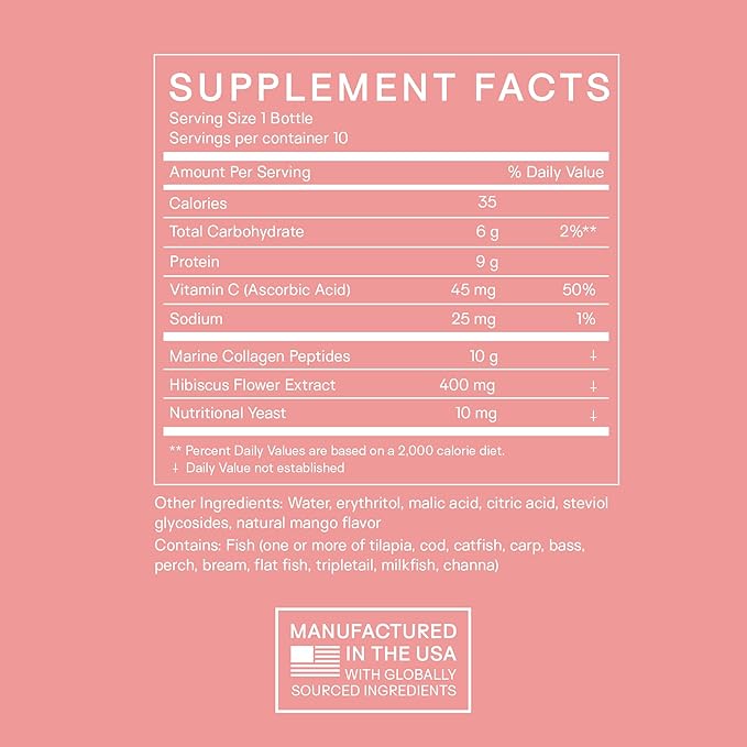 Marine Collagen Peptides Glow Shot 10,000mg - Liposomal Delivery for Women - Promotes Skin Hydration, Elasticity & Radiance - Supports Hair & Nails - Ready-to-Drink, Non-GMO, 10 Shots