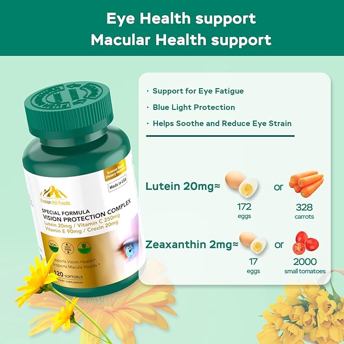Lutein and Zeaxanthin Supplements - 6 in 1 Vision Protection Complex with Lutein, Zeaxanthin, Astaxanthin, Crocin, Vitamin C & E, 120 Softgels, Non-GMO, Gluten-Free, Supports Eye Health
