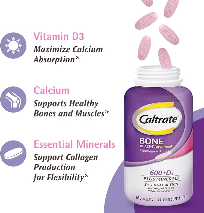 Caltrate 600 Plus D3 Plus Minerals Calcium and Vitamin D Supplement Tablets, Bone Health and Mineral Supplement for Adults - 120 Count (Packaging may vary)