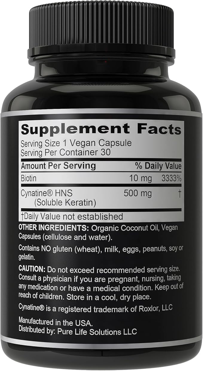 Biotin + Soluble Keratin Hair Growth Supplement - Clinically Tested Cynatine Keratin with 10000mcg Biotin Vitamins for Thicker, Healthier Hair for Women, Men