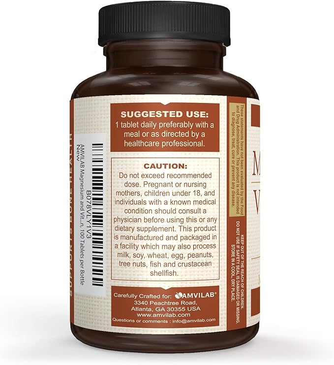 Magnesium & Vitamin B6 - Helps Maintain Muscle Health - Supports Brain Health & Nerve Function - Helps Daily Vitality & Sleep Quality - Recovery Boost - Dietary Supplement - 100 Tablets