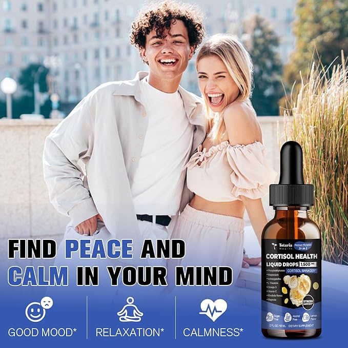 (Pack of 2 cortisol Supplement Liquid Drops Hormone Balance for Women Men with Magnesium Complex,Ashwagandha,Rhodiola Rosea,L Theanine Supplements Mood, Focus, Sleep 4 FL.OZ