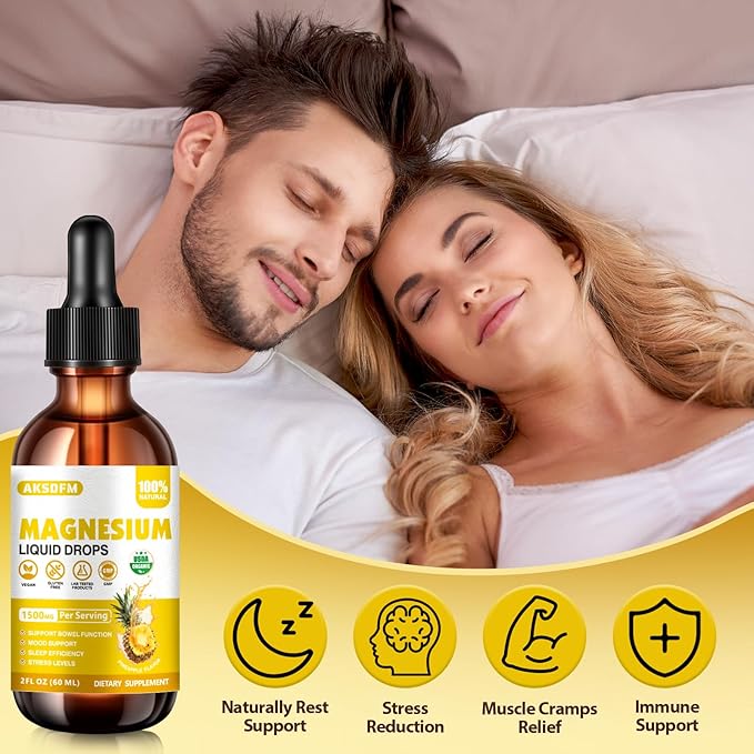 Magnesium Glycinate Liquid 2 Pack - 1500mg Maximized Absorption Magnesium Complex Supplement to Support Stress Relief, Night, Heart Health, Nerves and Muscles - Pineapple Flavor