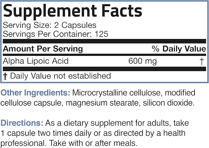 Bronson Alpha Lipoic Acid 600 MG Free Radical Scavenger Supports Health - Non-GMO, 250 Vegetarian Capsules (125 Servings)