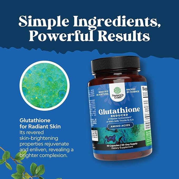 Natures Craft Bundle of Reduced Glutathione Supplement with Glutamic Acid and Chewable Vitamin C Gummies for Adults Halal Vitamin C Immune Support Gummies