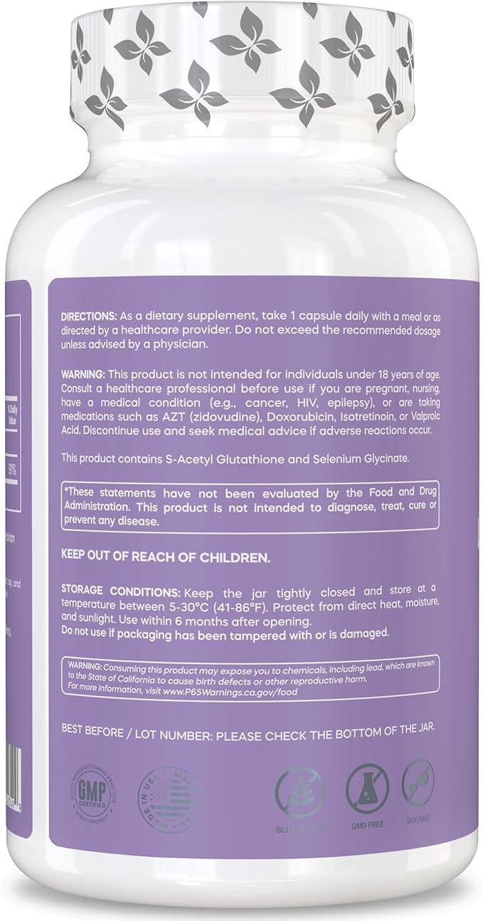 Advanced L-Glutathione Complex 100 mg S‑Acetyl‑L‑Glutathione Plus 50 mcg Selenium – Antioxidant, Detox, Liver & Immune Support – 90 Vegan Capsules, Non‑GMO, Gluten Free