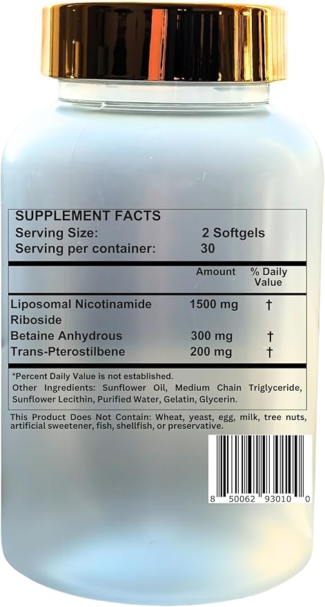 Liposomal NAD+ 2000 mg with TMG and Pterostilbene, Supports Healthy Aging-60 Softgels