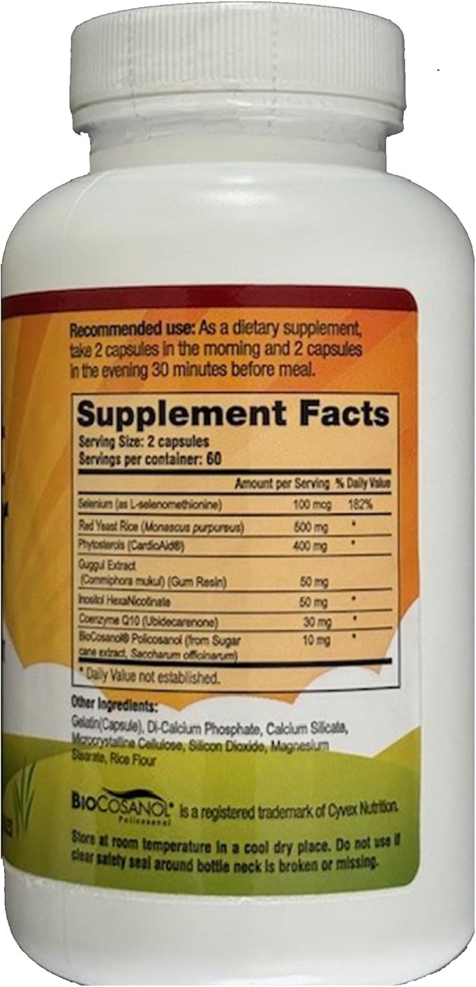 Natural Supplement with CoQ10, Red Yeast Rice, Niacin, Policosanol and Guggul. The Natural Way. by New Health Plus 60 MG Co-Q10 (120 caps)
