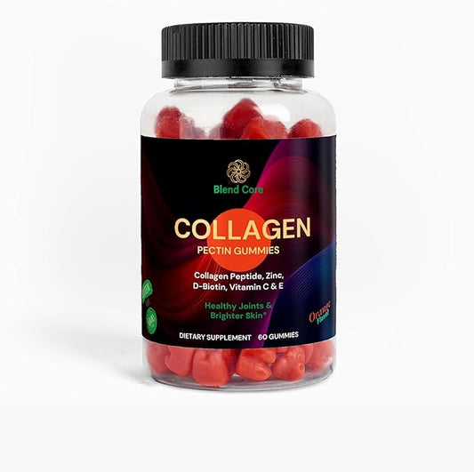 Collagen Gummies for Women & Men with D-Biotin, Vitamin C, E & Zinc - Gluten Free Collagen Peptides, Orange Flavor - Support Skin, Hair & Nail Health - 60 Gummies
