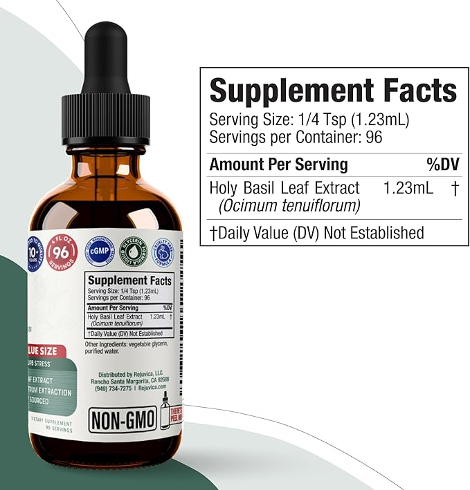 Rejuvica Health Active Holy Basil - Advanced Stress Support Supplement - Made with Holy Basil Leaves - Liquid Extract for Better Absorption