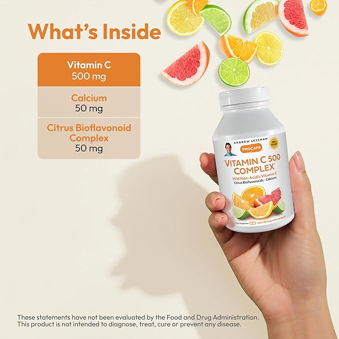 ANDREW LESSMAN Vitamin C 500 Complex 360 Capsules - Non-Acidic Vitamin C Plus Citrus Bioflavonoids for Immune System and Anti-Oxidant Support, No Stomach Upset, Small Easy to Swallow Capsules