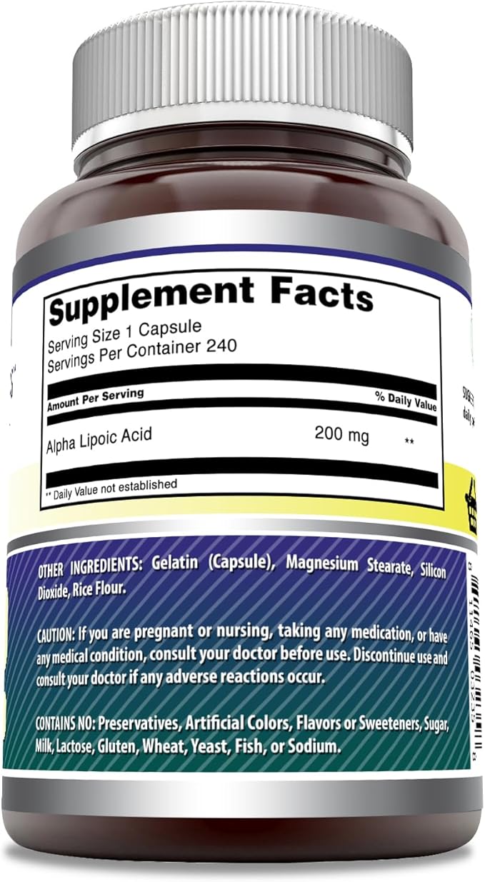 Amazing Formulas Alpha Lipoic Acid | 200 Mg Supplement | 240 Capsules | Non-GMO | Gluten-Free | Made in USA