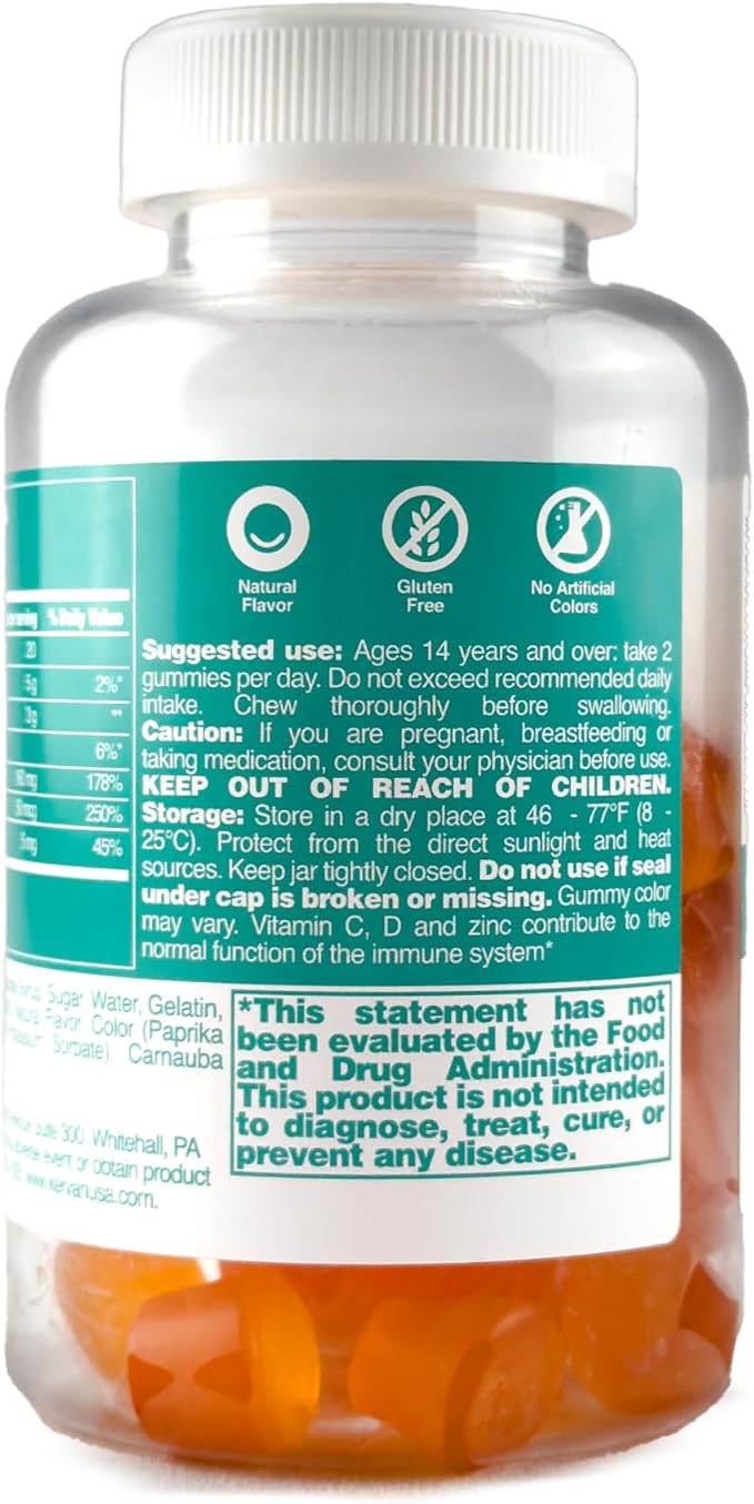 Immunity Gummy - Dietary Supplement with Vitamins for Adults & Teens - Chewable Multivitamin Booster Gummies with Zinc, Vitamin C and D - Naturally Flavored & Gluten Free - 60 Gummies (7.4 oz)
