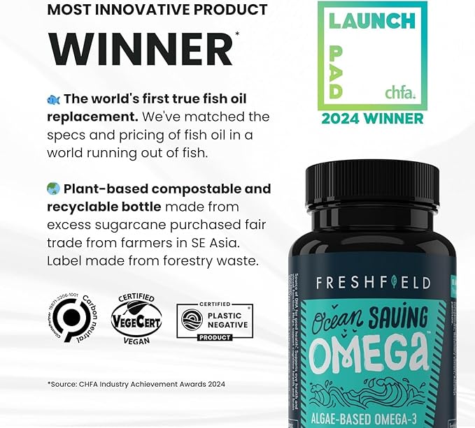Ocean Saving Omega 3, The Fish Oil Replacement, 4-Month Supply, Sustainably Sourced, Highest Levels of DHA per Capsule (440 mg), Algae Oil, w/DPA (120 Count (Pack of 1))