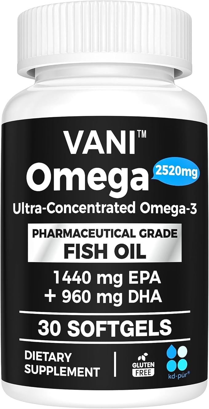 VANI Omega 3 Fish Oil - Pharmaceutical Grade - 2520mg with EPA & DHA, Made in USA with Premium Germany Fish Oil KD-PÜR® - 30 Softgels