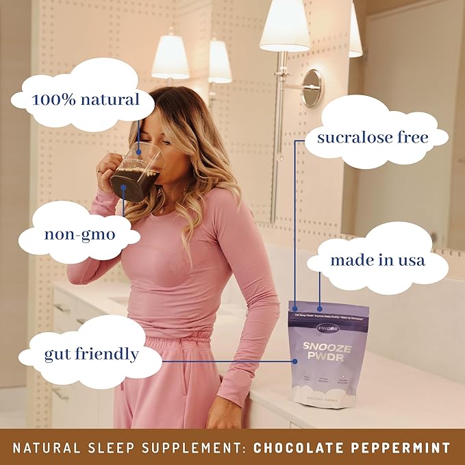 PWDRS Snooze Sleepy Time Hot Chocolate | All Natural Sleep Support | Magnesium Glycinate, L Theanine, Chamomile, Electrolytes | 20 Calories, Non GMO | Chocolate Peppermint