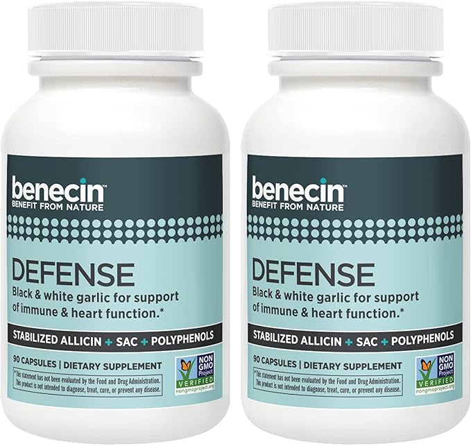 Benecin Defense 1500 mcg Stabilized Allicin per Capsule | Plus high Amounts of SAC & Polyphenols from Black Garlic | Powerful Support of Immune & Heart Function Vegetarian Caps (1 Count (Pack of 180))