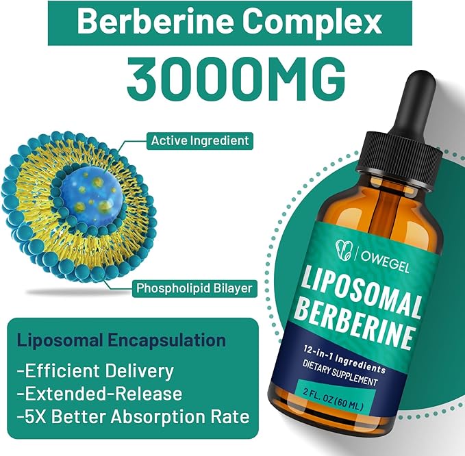 Berberine HCL Supplement with Ceylon Cinnamon - Highly Absorbable Liposomal Berberine Liquid Drops 3000mg- 12 in 1 Natural Ingredients - AMPK Activator - 2 Fl Oz