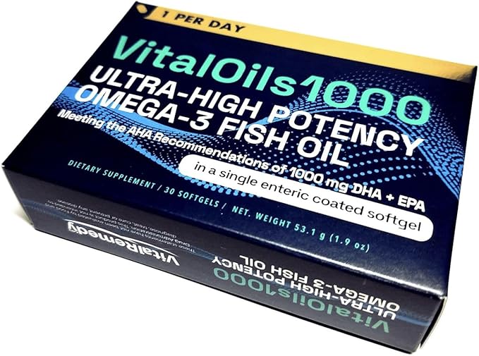 VitalOils1000 - Omega-3 Fish Oil 1200mg(750 DHA+450 EPA). IFOS 5-Star. Non-GMO & Gluten-Free. No Fishy Aftertaste. High Absorption, Brain, Heart, Prenatal Support, 30 Blister-Sealed Caps, Made in USA