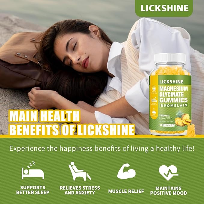 1 Pack Magnesium Glycinate Gummies 1000mg, Calcium, Potassium, Bromelain, Vitamin D, B6, CoQ10 Supplement for Relaxation, Calm Mood, Stress Relief and Sleep for Adults & Kids, 60 Counts