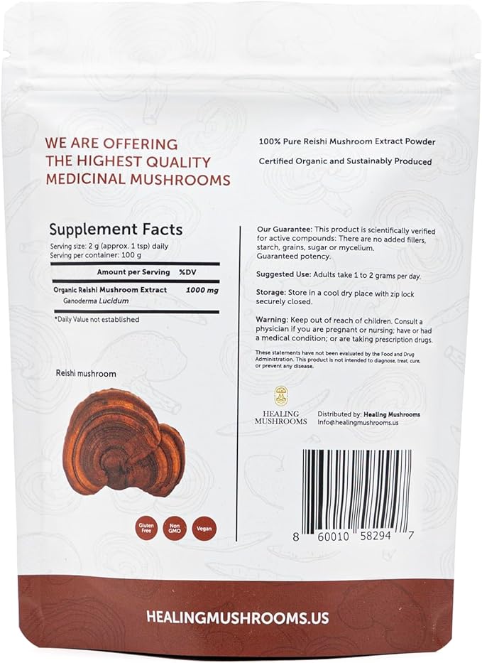 Reishi Extract Powder, Organic Mushroom Supplement (200 Gram)
