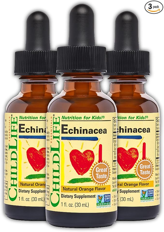 CHILDLIFE ESSENTIALS Echinacea for Kids - Kids Echinacea Drops, Liquid Tincture, Alcohol Free Supplement for Babies, Toddlers, Children - Natural Orange, 1 Fl Oz (Pack of 3)