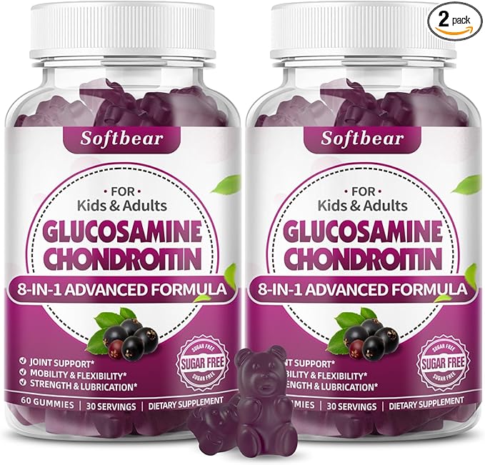softbear Glucosamine Chondroitin Gummies, Veagn Sugar Free Glucosamine Chondroitin MSM Supplement for Joint Health Elderberry Flavor 120 Gummies