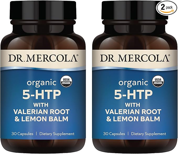 Dr. Mercola Organic 5-HTP with Valerian Root and Lemon Balm, 30 Servings (30 Capsules), Dietary Supplement, Suports Restful Sleep, Non-GMO, Certified USDA Organic - 2 Pack