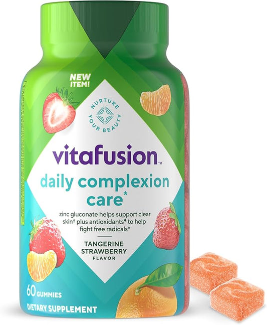 vitafusion Daily Complexion Care (1), Beauty Supplement Helps Support Clear Skin (1) (2) with Zinc Gluconate, Plus Vitamins E & C, Tangerine Strawberry Flavor, 60 Count