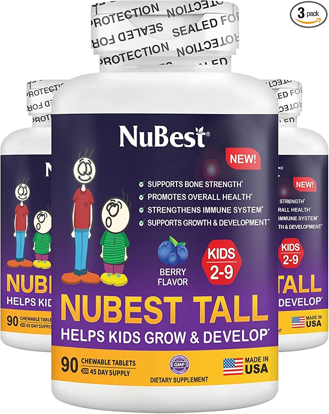 NuBest Tall Kids - Toddlers Vitamins and Kids Vitamins for Age 2 to 9 - Support Bone Strength, Overall Health and Immunity - Animal Shapes - 90 Chewable Berry Tablets | 3 Pack