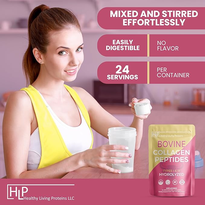 Healthy Living Proteins - Hydrolyzed Bovine Protein Collagen Type I & III - Unflavored Collagen Powder - Grass Fed, Pasture Raised Bovine Peptides - Keto & Paleo, Gluten Free (10 oz (Pack of 1)