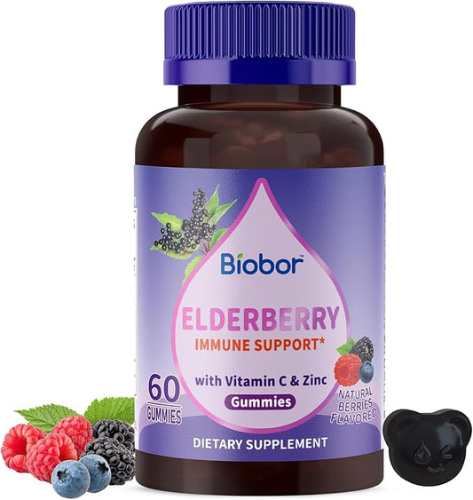 Natural Black Elderberry Gummies, Elderberry Fruit Extract with Vitamin C and Zinc, Herbal ElderCraft® Gummies Daily Immune Support for Kids and Adults, GMO Free, Gluten Free, 60 Count