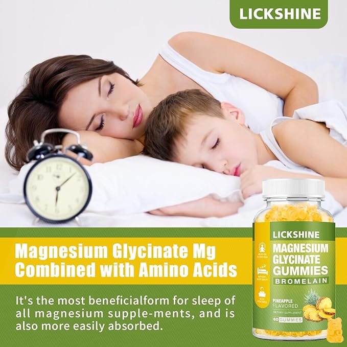 1 Pack Magnesium Glycinate Gummies 1000mg, Calcium, Potassium, Bromelain, Vitamin D, B6, CoQ10 Supplement for Relaxation, Calm Mood, Stress Relief and Sleep for Adults & Kids, 60 Counts