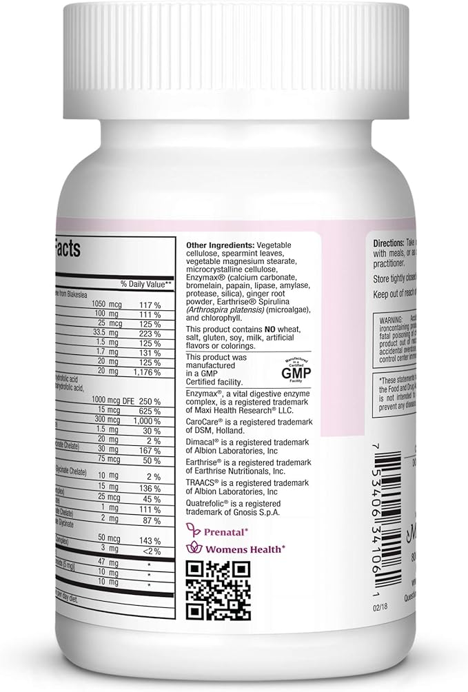Maxi One Per Day Prenatal Formula with Methylated Folate and Gentle Iron, 60 Count