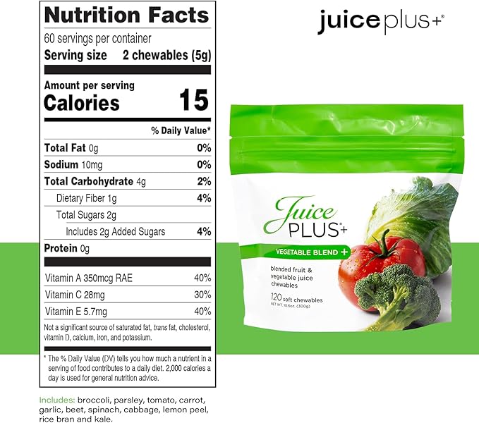 JuicePlus+ Fruit & Vegetable Blend Soft Chews - Tasty Vegan Fruit and Veggie Gummy Vitamins for Adults & Kids - 4 Month Supply (4 Pouches, 30 Chews Each)