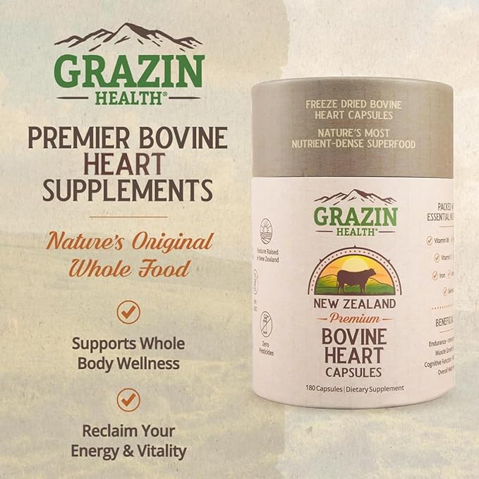 Grass Fed Bovine Heart: 3000 Mg Heart/ 200 Mg Liver/Serving (30 Servings)