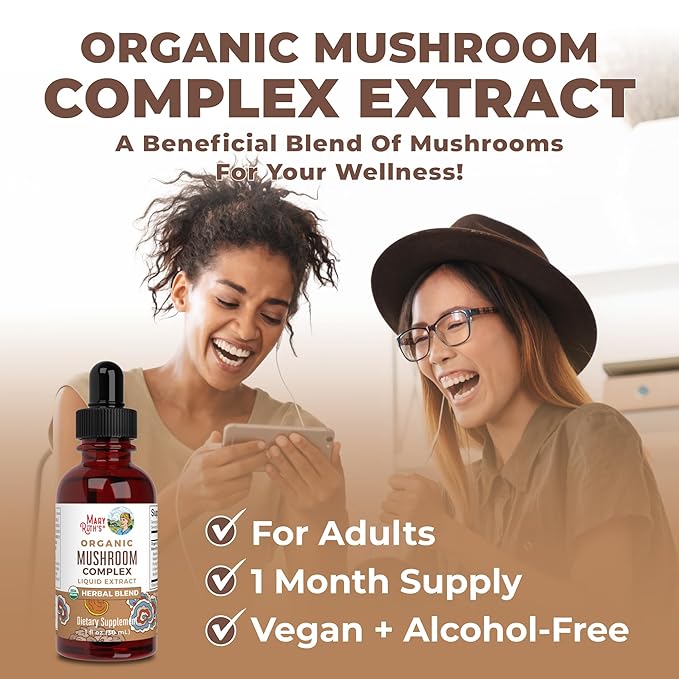 MaryRuth Organics USDA Mushroom Complex | Herbal Liquid Drops | Supplement | Lion's Mane | Reishi Mushroom | Shiitake Mushrooms | Non-GMO | Vegan | Alcohol Free Tincture | 30 Servings
