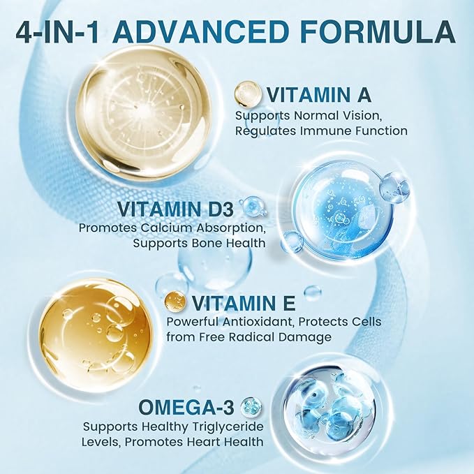 NATURE TARGET Omega 3 Fish Oil 2000mg Softgels with Vitamin D3 & E & A - EPA & DHA- Max-Absorption, Supports Heart, 120 Softgels