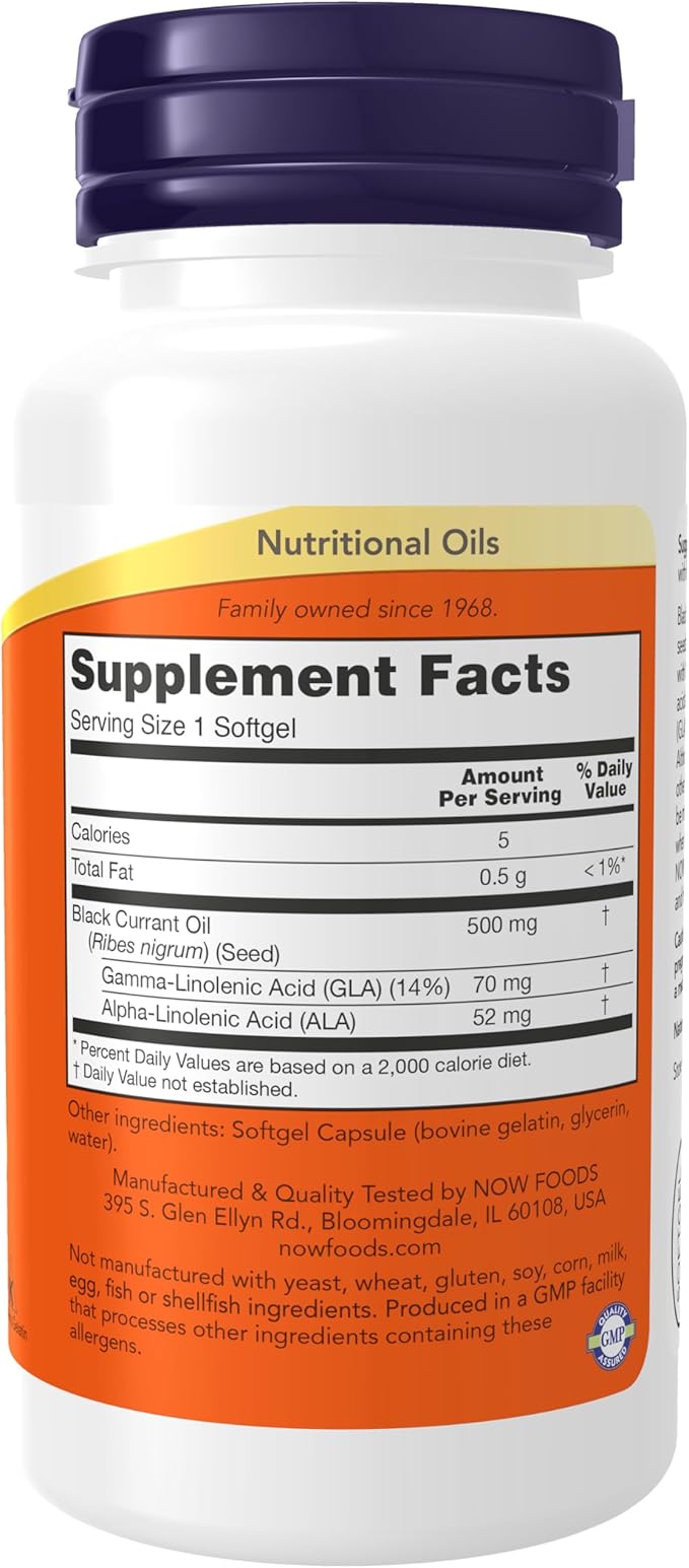 NOW Foods Supplements, Black Currant Oil 500 mg with 70mg of GLA (Gamma-Linolenic Acid), 100 Softgels