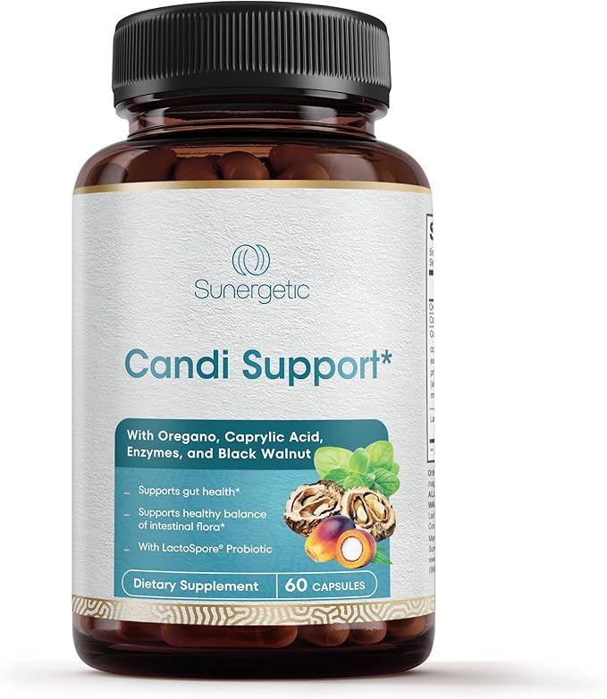 Premium Candida Cleanse Supplement – Candida Support Supplement with Oregano, Caprylic Acid, Black Walnut & Probiotics – Supports Gut Health, Digestion & Intestinal Flora - 60 Candi Support Capsules