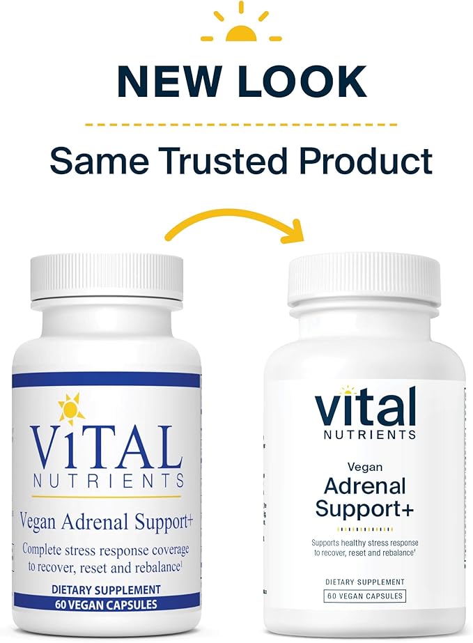 Vital Nutrients Vegan Adrenal Support + | Supplement to Support Adrenal Gland Function and Healthy Stress Response* | Mild Stress* | Gluten, Dairy & Soy Free | 60 Capsules