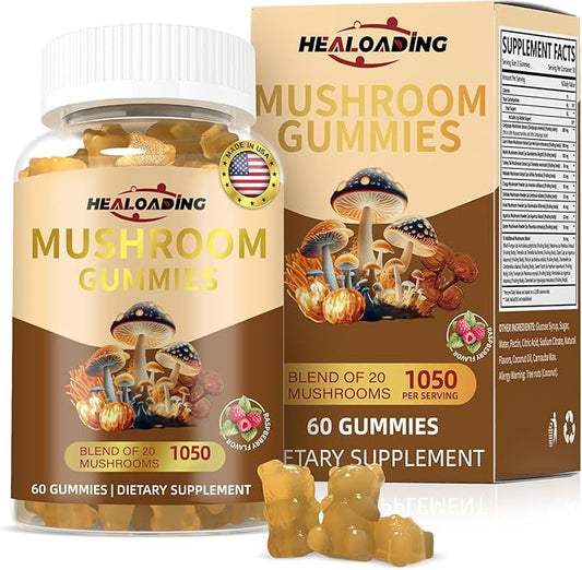Mushroom Gummies with Lion's Mane & Cordyceps - Immune Support, Brain Health & Memory Enhancement - Vegan Mushroom Complex with Vitamin D3, B6, B9 & B12 - Focus, Energy & Cognitive Function Supplement