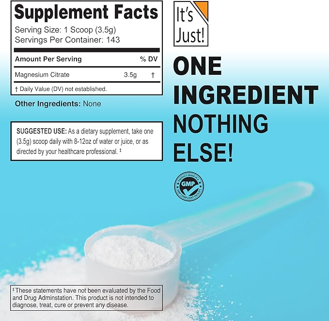 It's Just - Magnesium Citrate Powder, 500g, Magnesium Supplement, Unflavored (500g / 143 Servings)