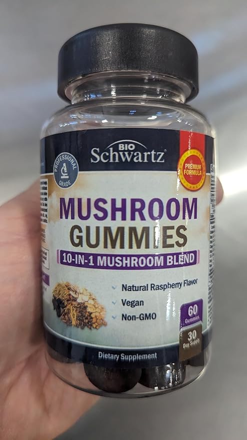 Mushroom Gummies for Adults - 10-in-1 Functional Mushroom Supplement for Mood and Focus with Lions Mane Turkey Tail Cordyceps Shiitake Reishi - Vegan, Non-GMO, Fresh Raspberry Flavor, 60 Count