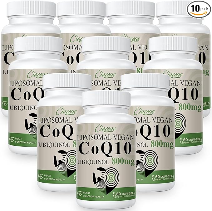 Liposomal CoQ10 800mg Ubiquinol Softgel, Max Absorption Ubiquinol Coenzyme Q10, Ubiquinol CoQ10 Supplement for Antioxidant, Heart Function & Energy Production, Pure CoQ10 800mg, 600 Vegan Softgels