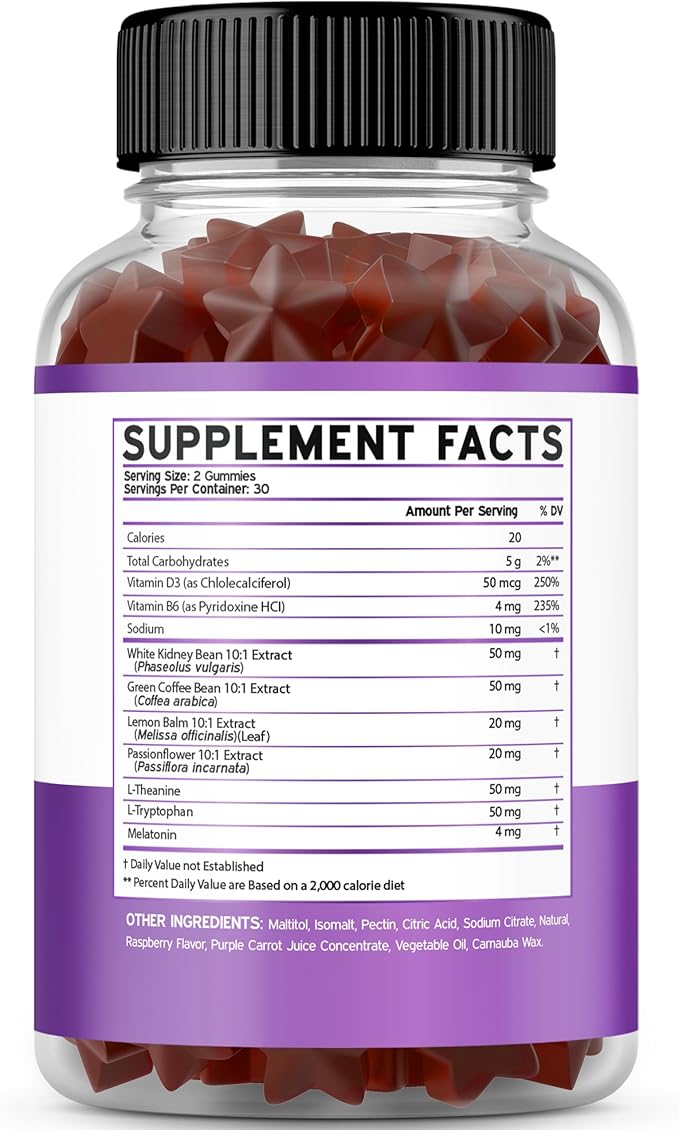 Night Time Fat Burner Gummies (60 Count) Weight Loss & Metabolism - Sugar-Free - Delicious Raspberry Flavored Melatonin Supplement Gummies - Vegan Safe - Third Party Tested - Made in USA