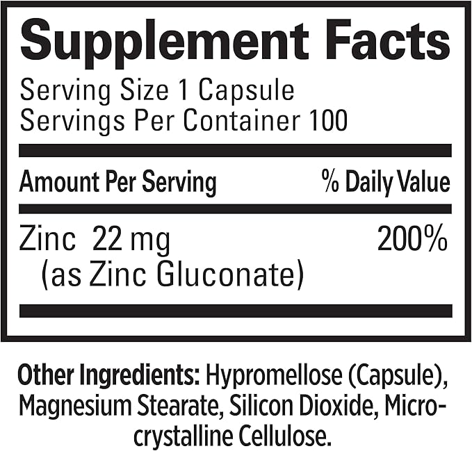 Quantum Health Zinc Gluconate 22mg Daily Immunity Boost Supplement Supports Energy, Healthy Eyes, Hair Skin & Nails - Essential Mineral Immune Support for Women & Men - 100 Capsules