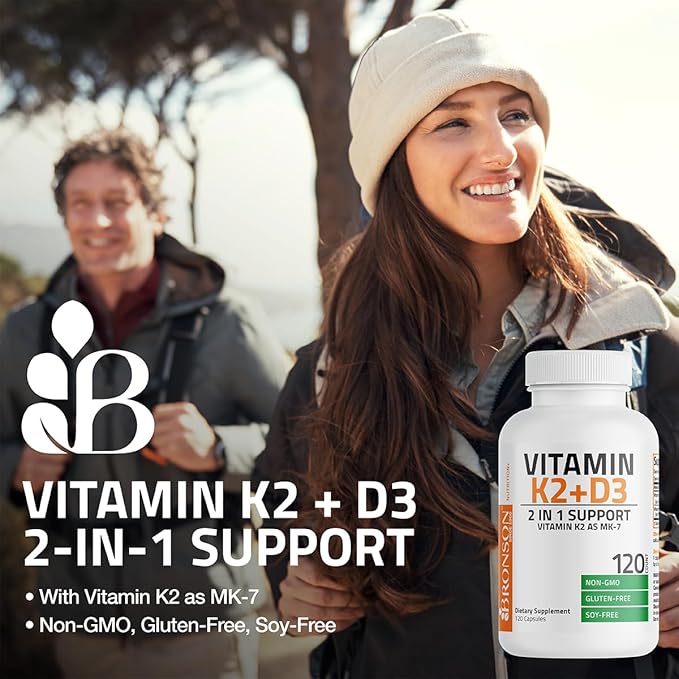 Bronson Vitamin K2 (MK7) with D3 Supplement Non-GMO Formula 5000 IU Vitamin D3 & 90 mcg K2 MK-7 Easy to Swallow D & K Complex, 360 Capsules