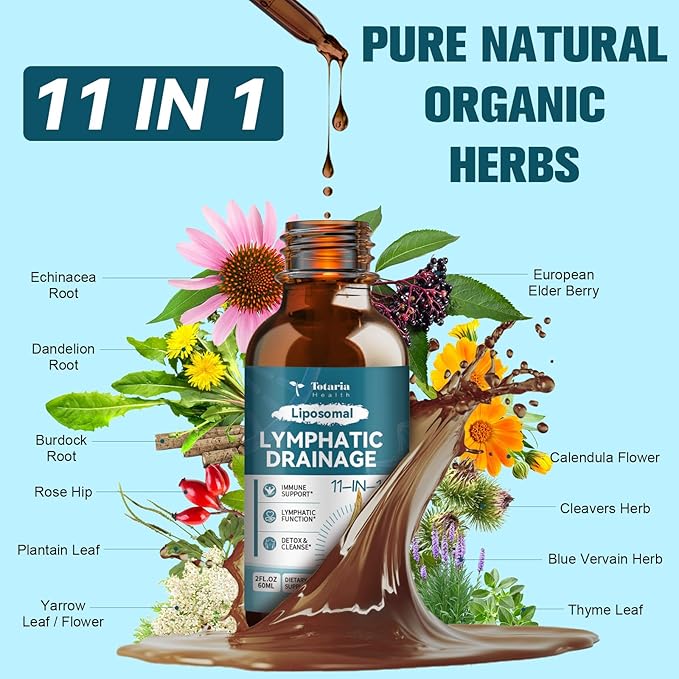 2Pack Liposomal Lymphatic Drainage Drops - 11 In 1 Organic Lymphatic Drainage Supplement with Burdock Root, Echinacea, Elderberry, Calendula, Cleavers Herb, Dandelion Supports Lymphatic Health 4 FL.OZ